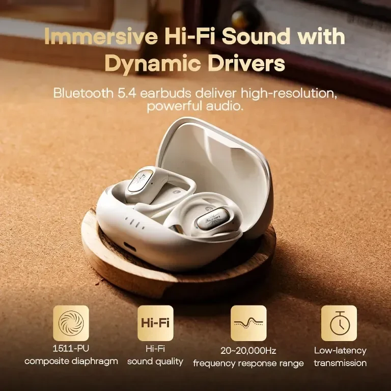 Linsoul Kiwi Ears Attiva OWS безжични слушалки, Open Ear Bluetooth 5.4 с ANC шумопотискане, бели — снимка 3