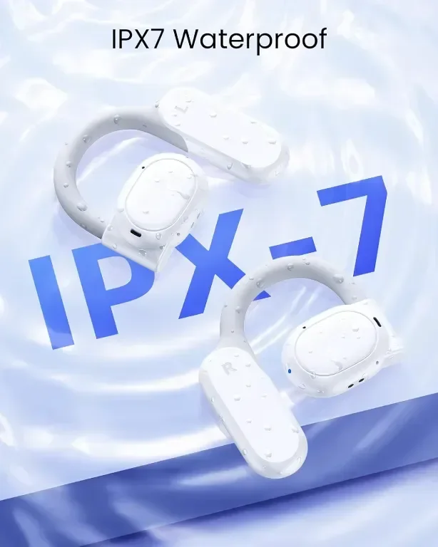Слушалки с отворени уши, безжични Bluetooth 5.3 с калъф за зареждане с дигитален дисплей, IPX7, бели — снимка 5