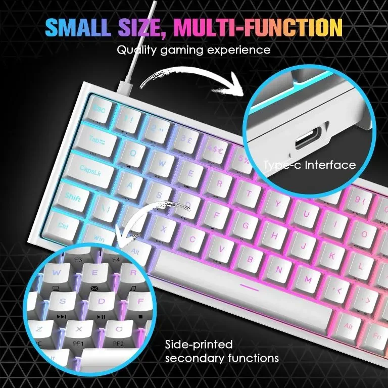 EWEADN MK26 UK Layout 60% игрална клавиатура, 22 RGB Chroma Backlit, 67 клавиша, USB кабелна — снимка 6