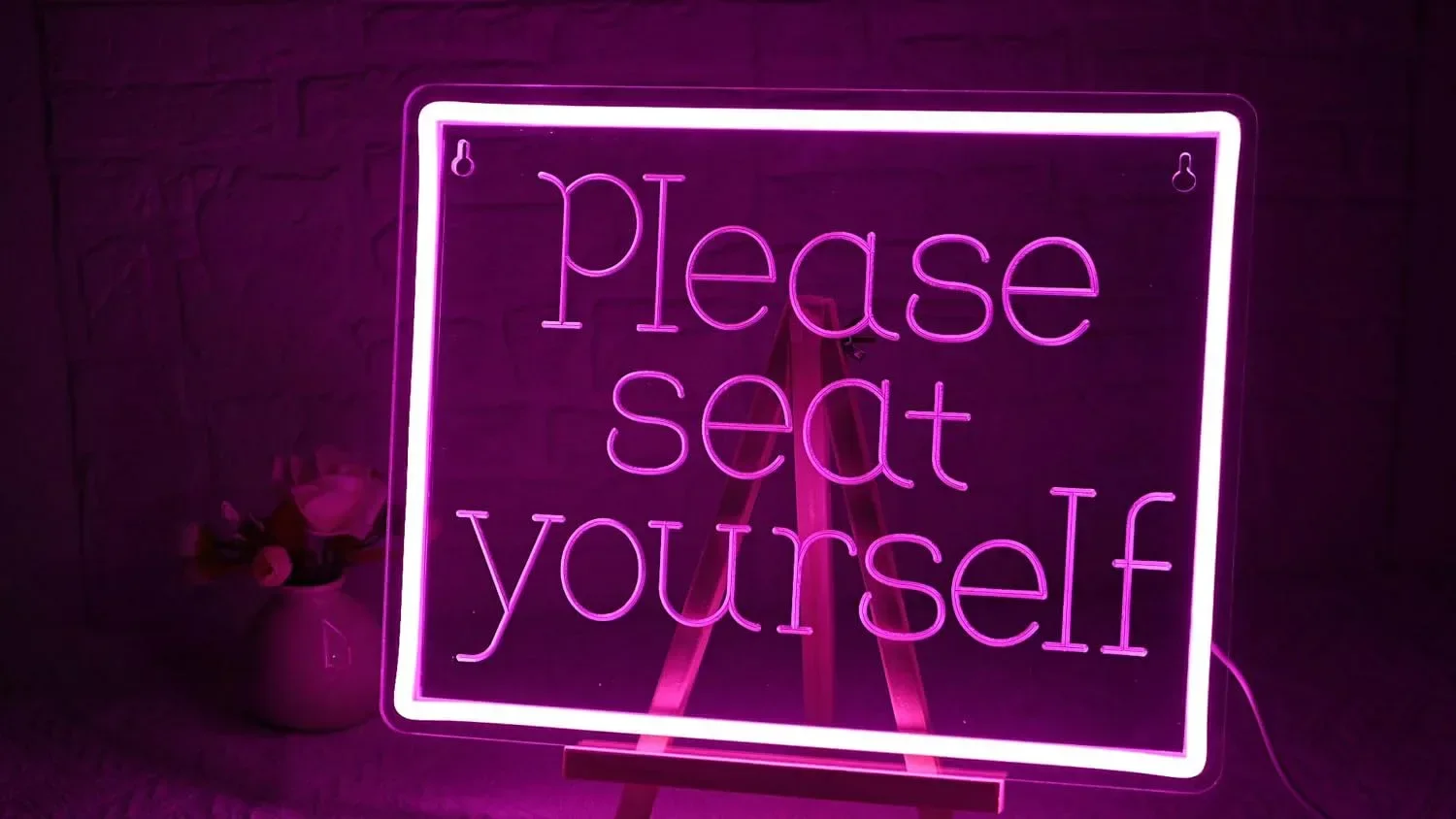 Розов LED неонов надпис Please Seat Yourself — снимка 2