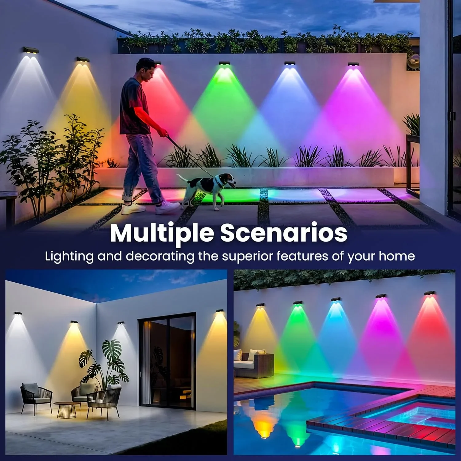 Solpex соларни осветителни тела за огради, 9 цвята и 11 режима RGB – 2 броя — снимка 8
