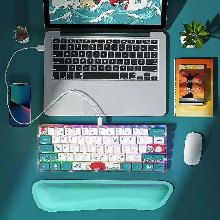 MIHIYIRY 60% кабелна игрална клавиатура, 61 клавиша SK механична клавиатура, RGB подсветка — снимка 5