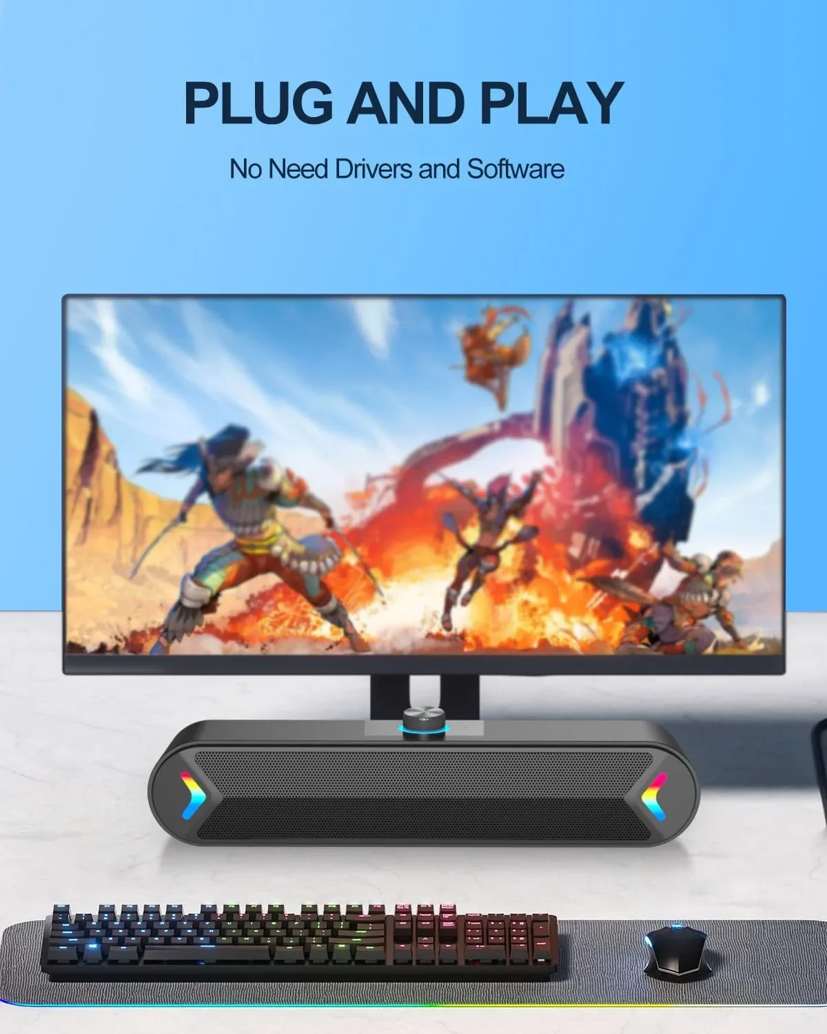 LENRUE A39PRO-1 10W стерео саундбар за компютър и телефон с RGB светлини — снимка 3