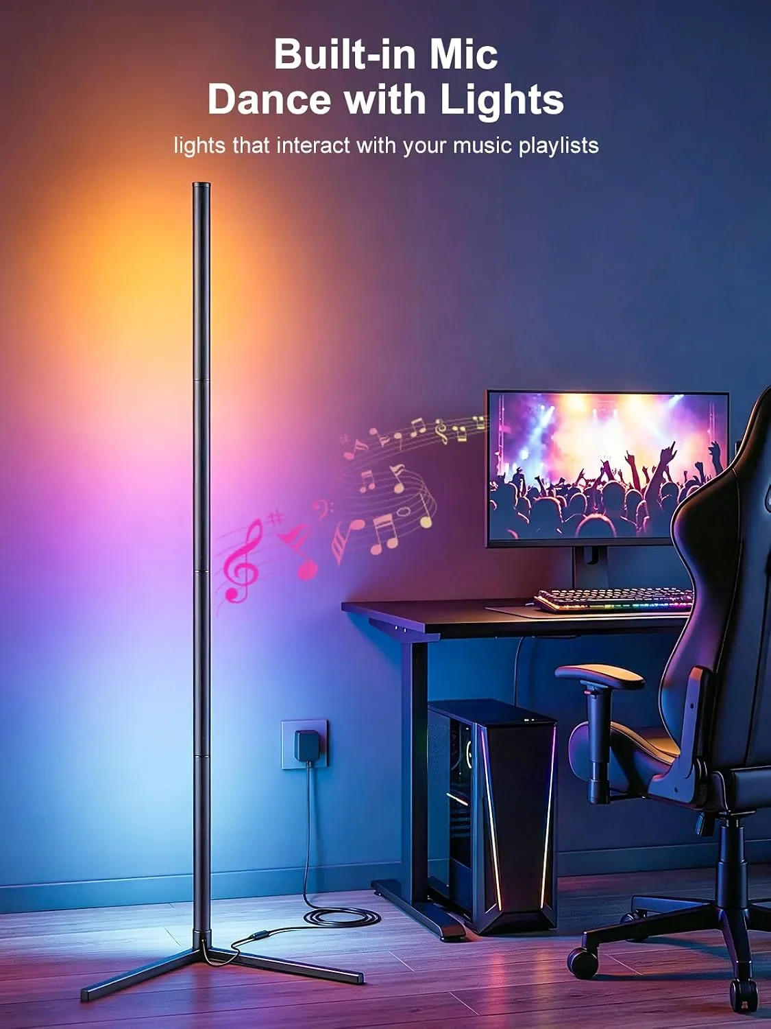 Смарт LED подова лампа с RGB подсветка, дистанционно и контрол през приложение, 2400LM, 146cm — снимка 7