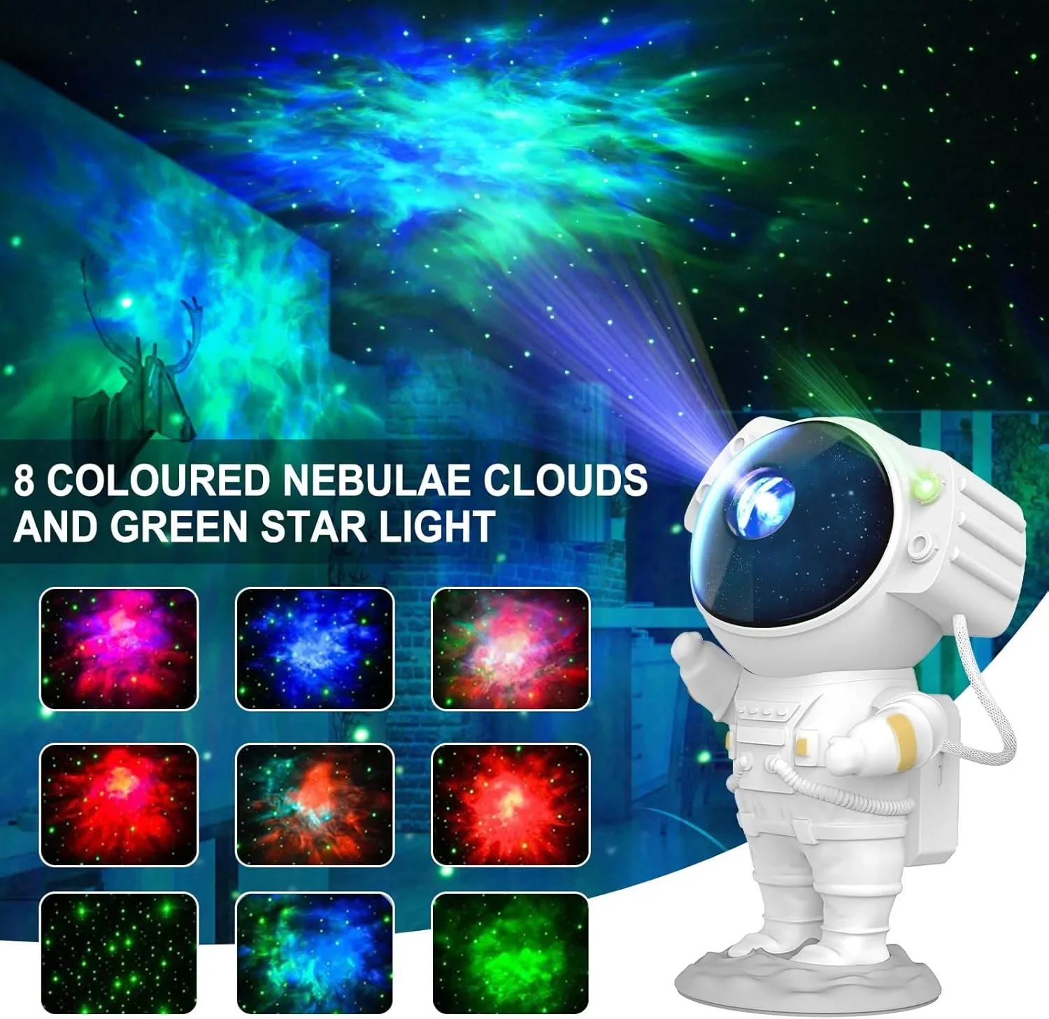 LED галактичен прожектор Astronaut Star Nebula с дистанционно и таймер (8 ефекта) — снимка 2