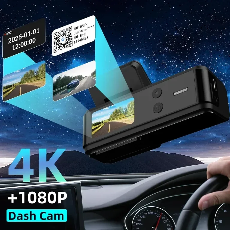 Камера за автомобил отпред и отзад, 4K + 1080P двойна камера, карта 64GB, 5GHz WiFi — снимка 2