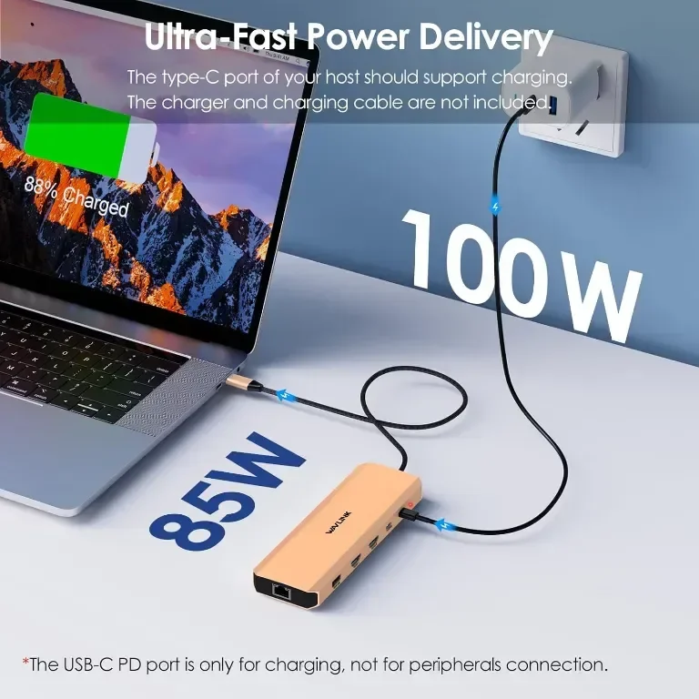 Докинг станция за лаптоп, WAVLINK 10G USB C хъб с двоен HDMI, 100W PD вход, 10Gbps USB-A/C 3.2 — снимка 3