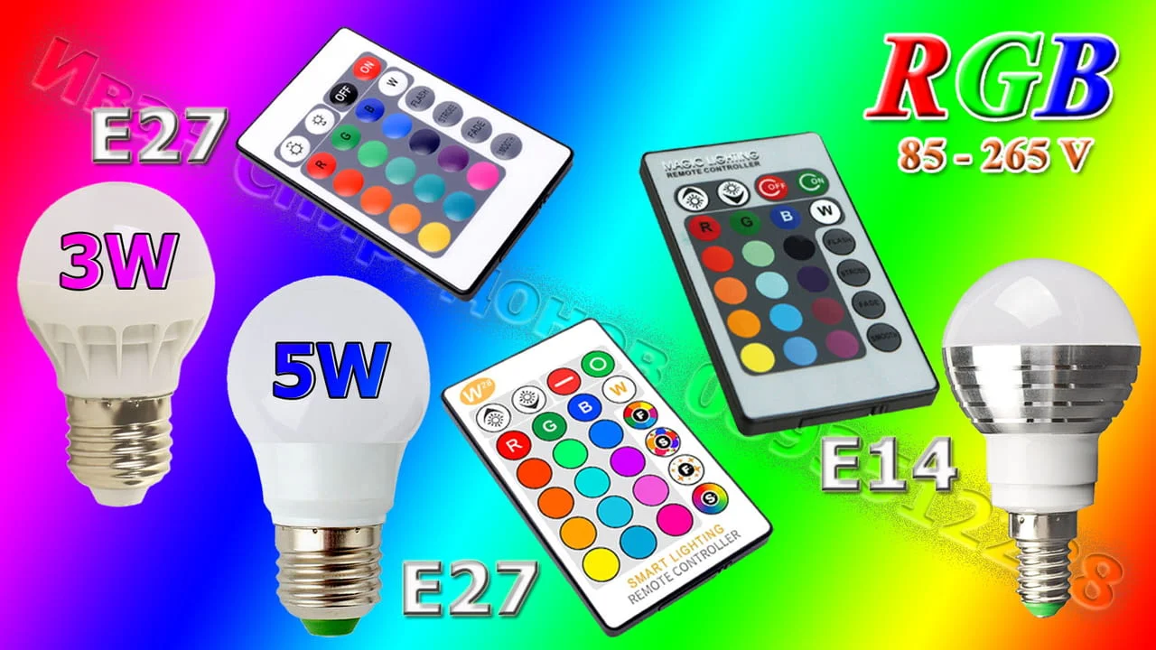Многоцветна LED крушка с дистанционно управление + ПОДАРЪК батерия CR2025