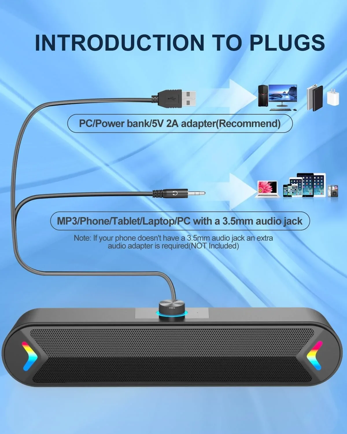 LENRUE A39PRO-1 10W стерео саундбар за компютър и телефон с RGB светлини — снимка 4