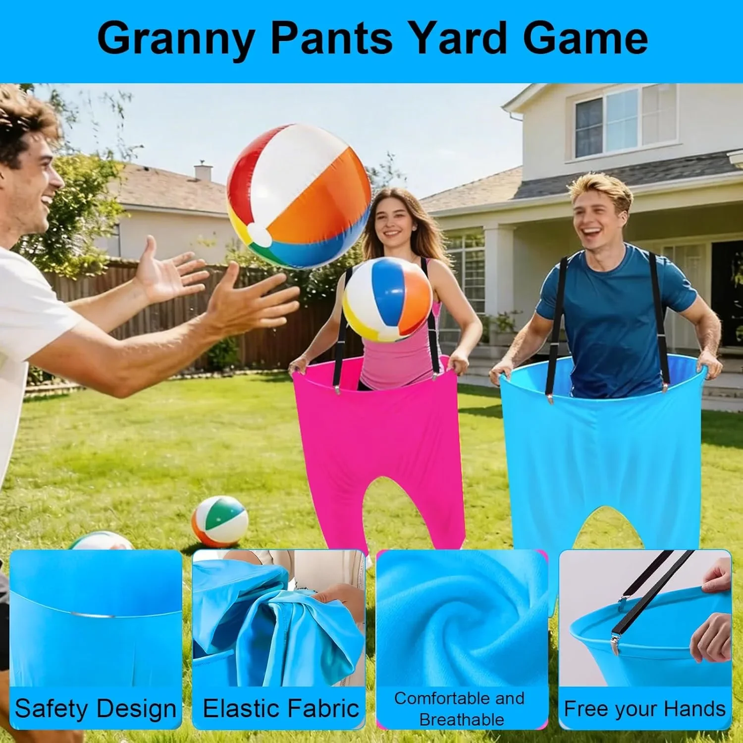 Комплект „Granny Pants Yard Game“ – 2 големи бабини панталони, 10 надуваеми топки и 2 помпи — снимка 6