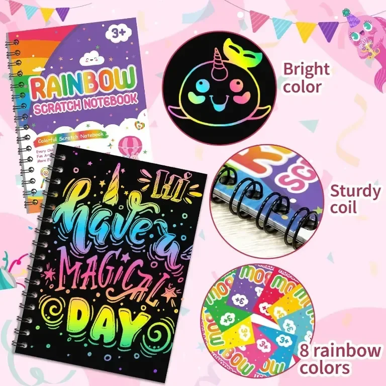 LIKYMO Пълнители за парти чанти за деца, 36 пакета Rainbow Scratch Notes — снимка 2