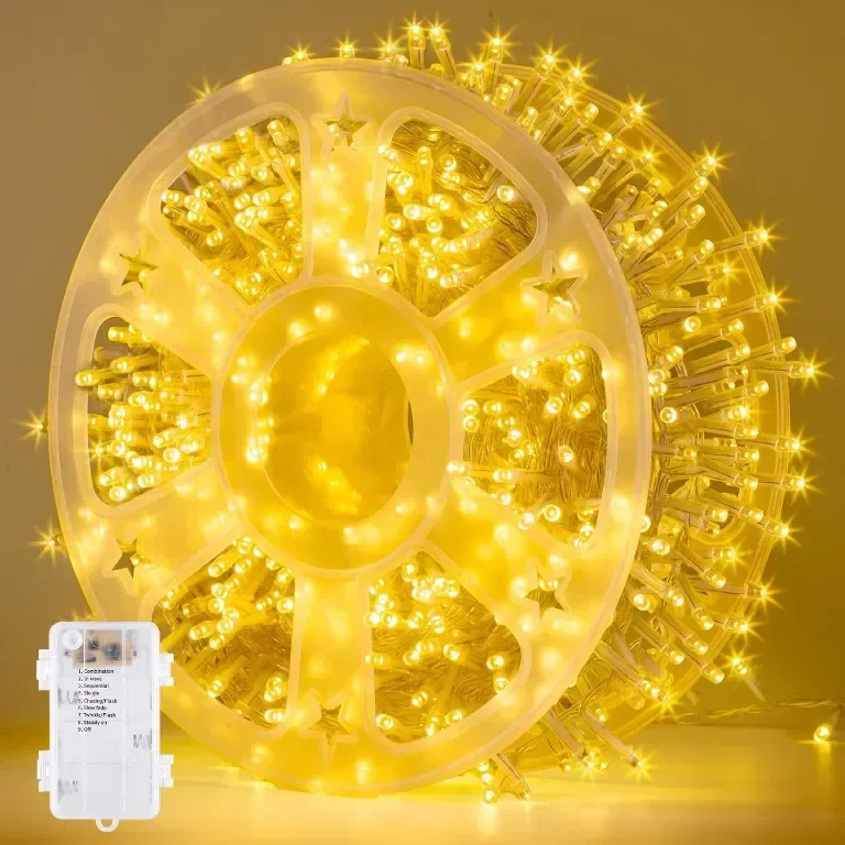GlobaLink Коледни светлини за открито, 25m 500LED, Захранване от батерия с таймер и 8 режима, IP44
