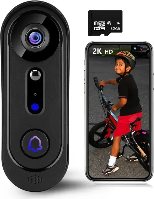 2K безжична камера със звънец, 2.4G WIFI, 32GB SD карта, 2-посочно аудио