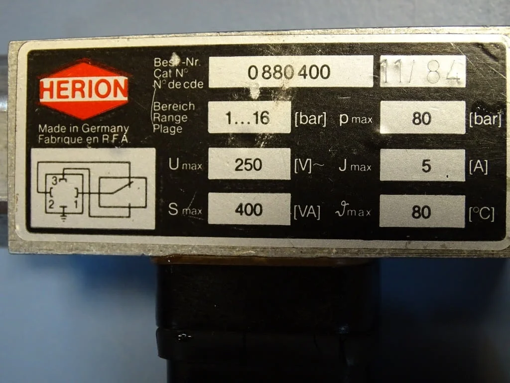 Пресостат HERION 0880400 pressure switch 250VAC G1/4 — снимка 3