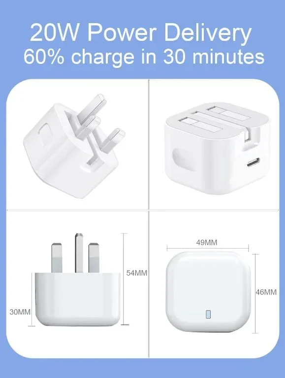 USB C щепсел, бързо зарядно устройство, 20W Type C PD адаптер (без кабел) — снимка 6
