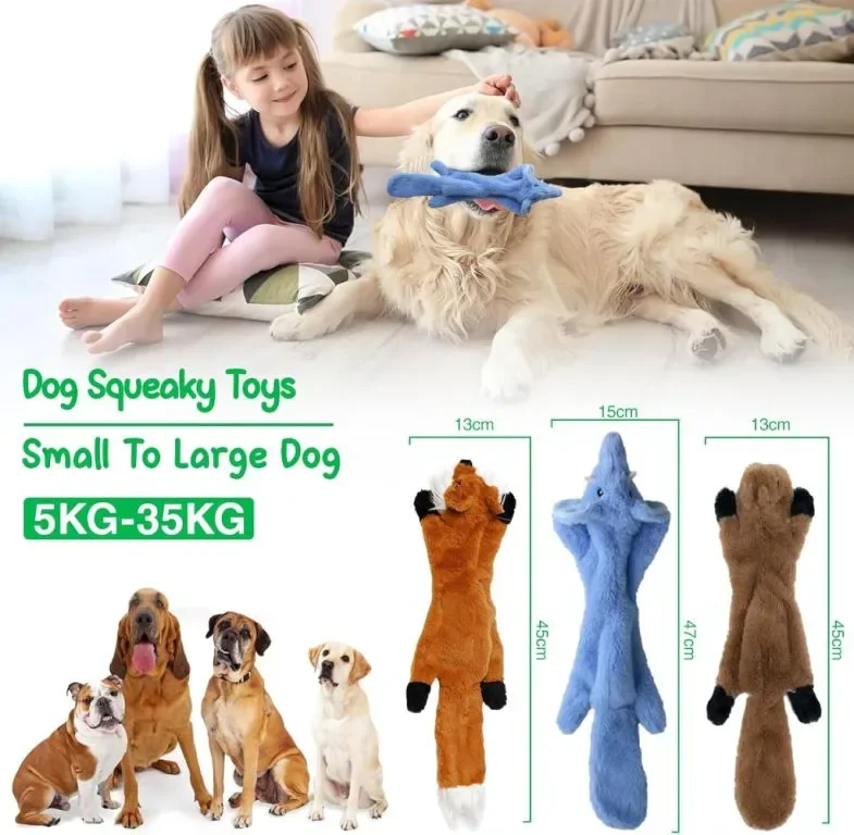 Kemowi 3 броя Плюшени играчки за кучета, интерактивна играчка за кучета без пълнеж, скърцаща — снимка 2
