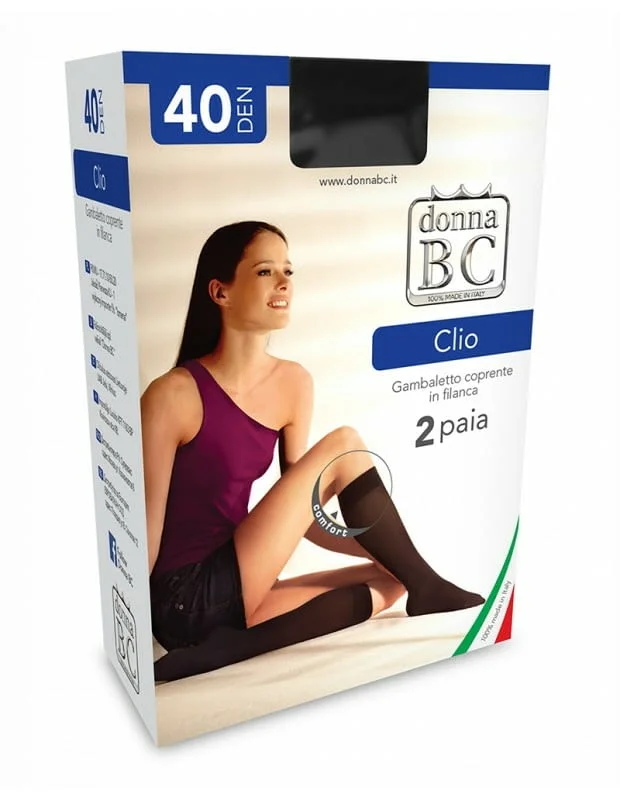 2 чифта Donna BC 40DEN италиански черни, телесни, бежови женски полупрозрачни 3-4ти чорапи до коляно — снимка 3