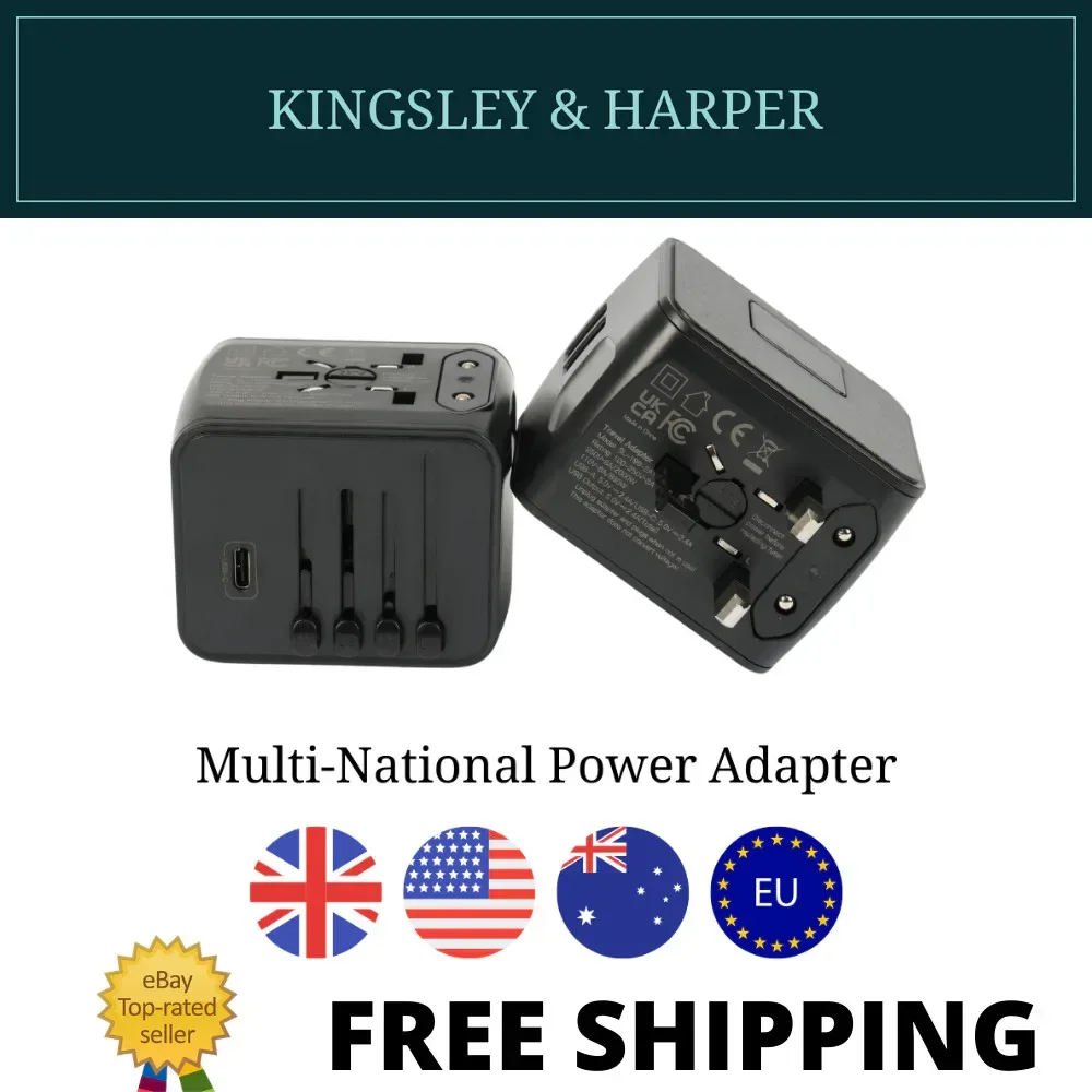 Подаръчен комплект Kingsley & Harper за пътуване с адаптер, външна батерия и колан за багаж — снимка 2