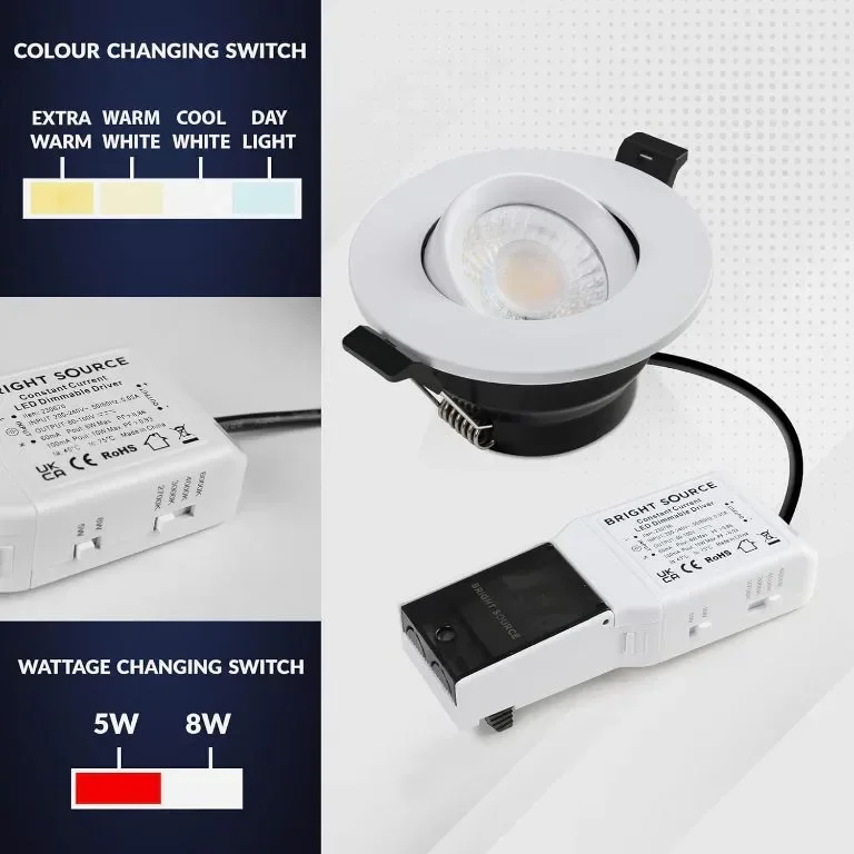 Bright Source All in One,превключваеми 5w/8w LED TILT Downlight,пакет от 6 — снимка 6