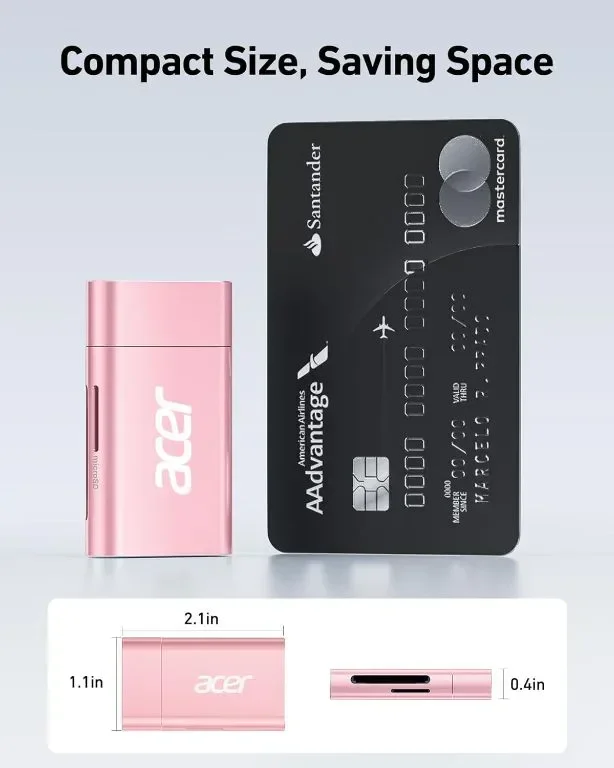 Acer USB C SD 4.0 четец на карти 2 в 1, UHS-II Micro SD, розов — снимка 7