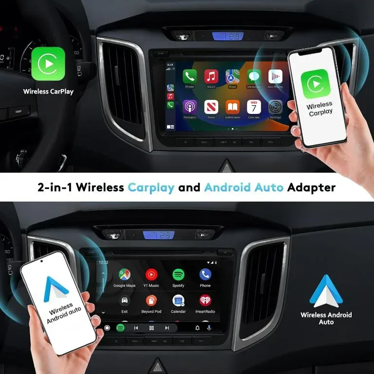 Безжичен адаптер GOQELK Carplay 2024, 2 в 1 Android Auto безжичен адаптер Carplay и Android Auto — снимка 2
