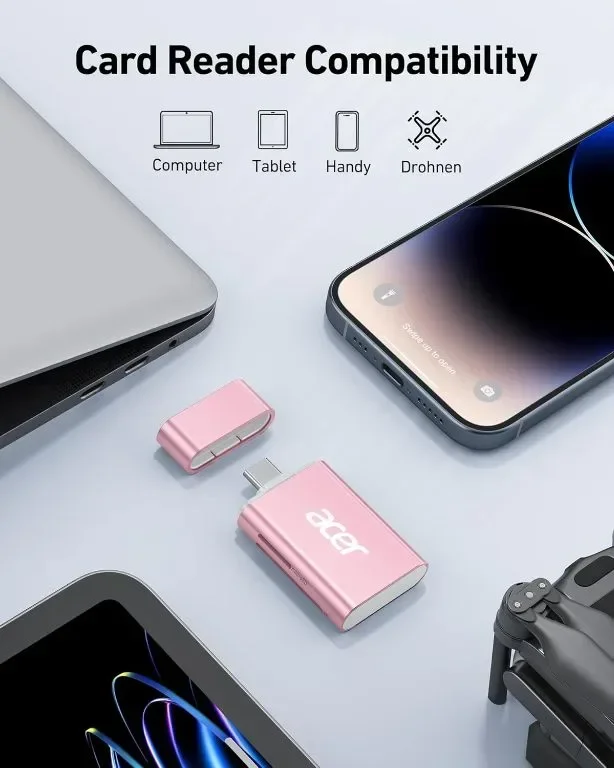 Acer USB C SD 4.0 четец на карти 2 в 1, UHS-II Micro SD, розов — снимка 5