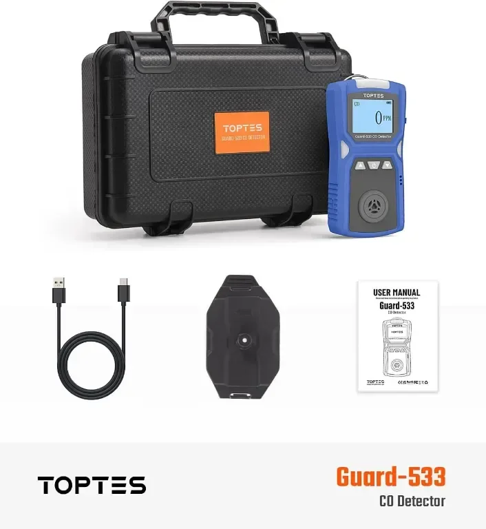 Преносим детектор за въглероден окис TopTes Guard-533, визуални, звукови и вибрационни аларми — снимка 7