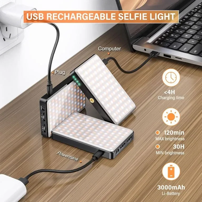 Селфи светлина със щипка и статив, 3000 mAh 120 светодиода, CRI 95+ Димируема преносима — снимка 6