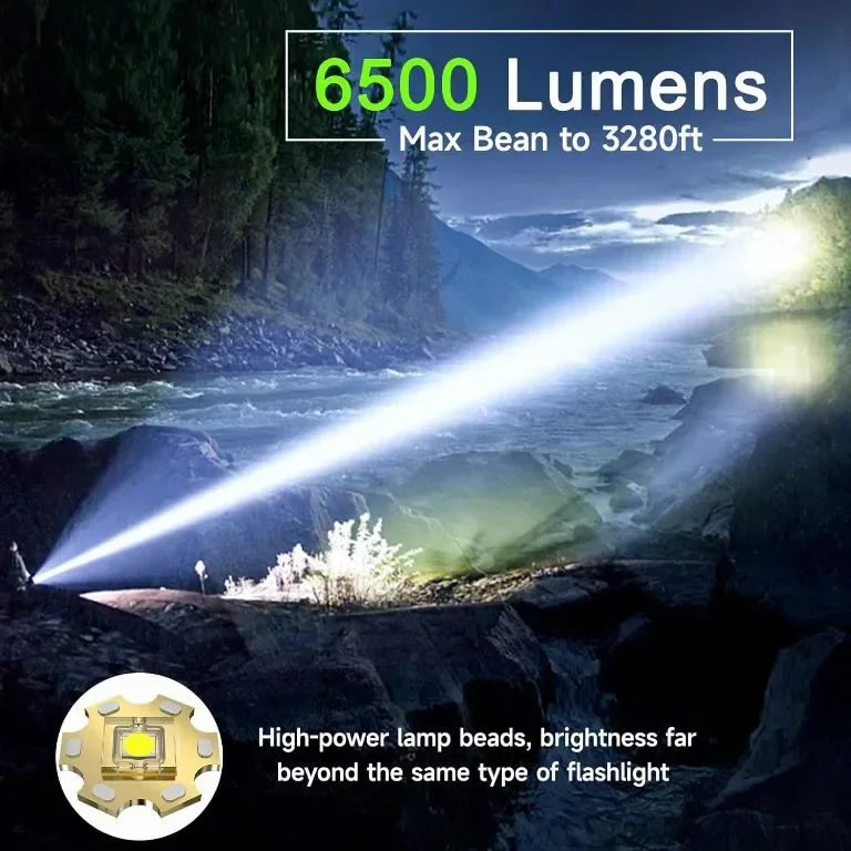 Siuyiu Акумулаторна фенерче Led Torch, 6500 лумена с регулируем фокус, IPX45 — снимка 2