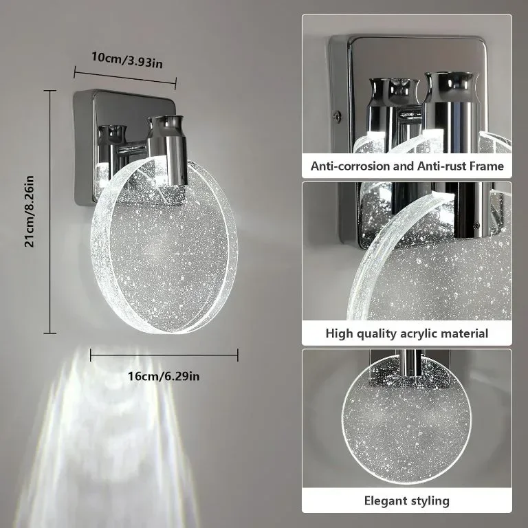 Comely LED стенна лампа, кръгла сребърна акрилна, 3000K/4500K/6500K — снимка 6