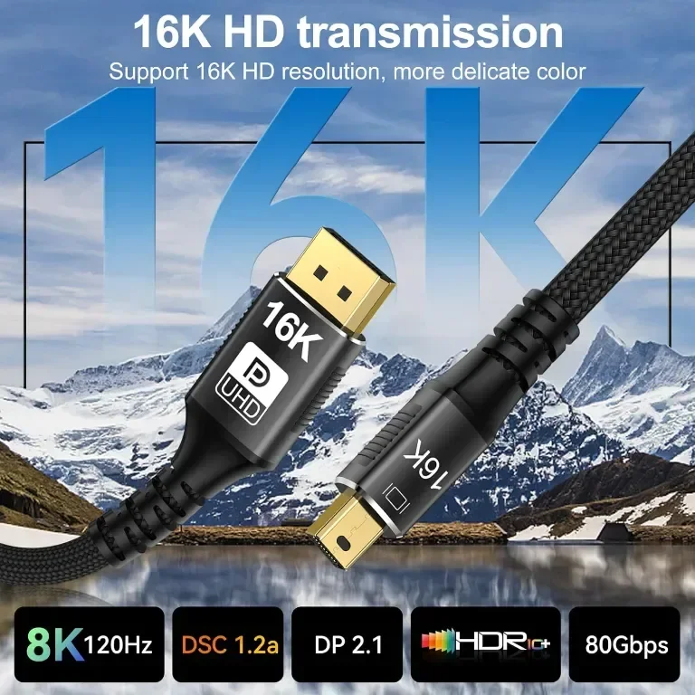 Кабел Mini DisplayPort към DisplayPort 2.1, DP 16K, двупосочно предаване(Mini DP към DP2.1 16K-3M) — снимка 4
