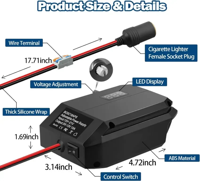 12V адаптер за батерия BOSCH 18V към 12V понижаващ преобразувател с конектор за запалка — снимка 3