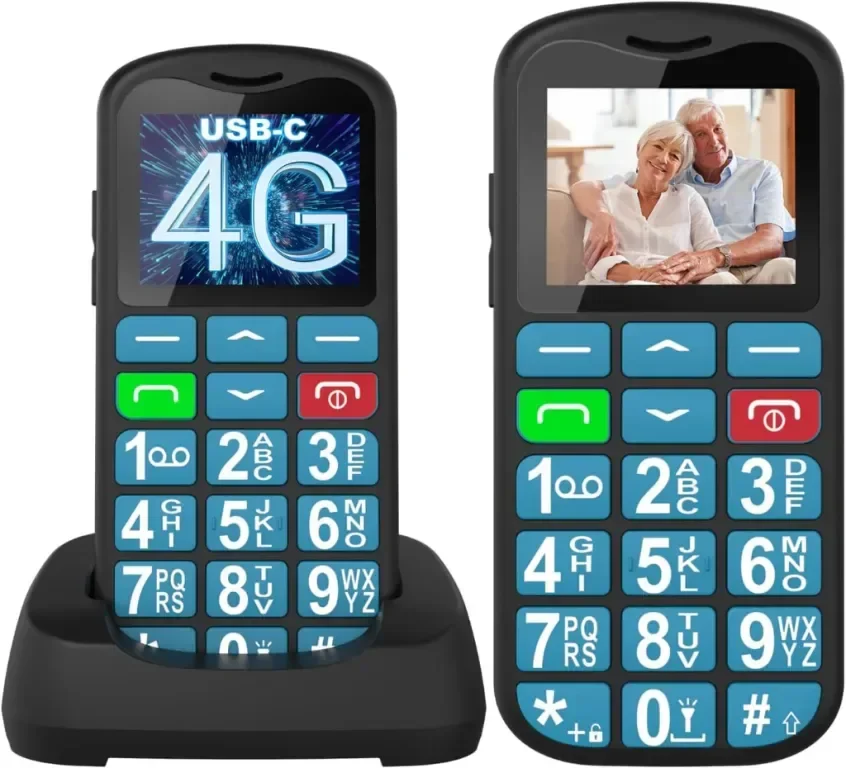 Мобилен телефон Tosaju 4G за възрастни, големи бутони, отключен, LCD дисплей, SOS бутон, 1000 mAh