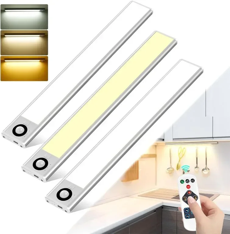 Гардеробни лампи, под шкафа, 3 броя 72 LED, сензор за движение, Type-C презареждащи се,дистанционно