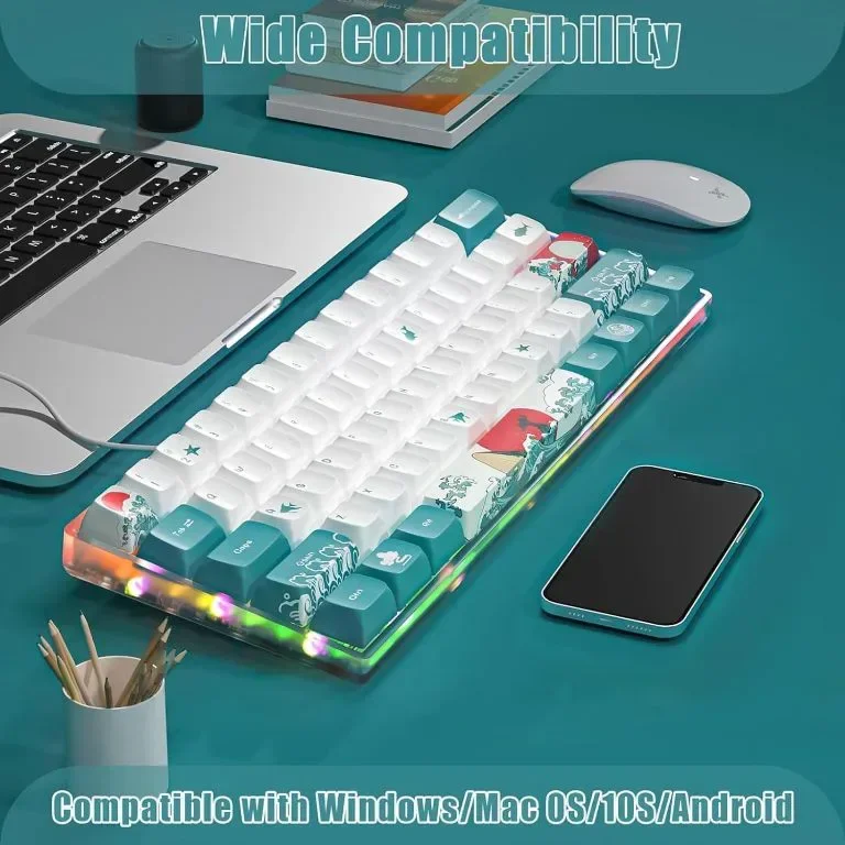 MIHIYIRY 60% кабелна игрална клавиатура, 61 клавиша SK механична клавиатура, RGB подсветка — снимка 3
