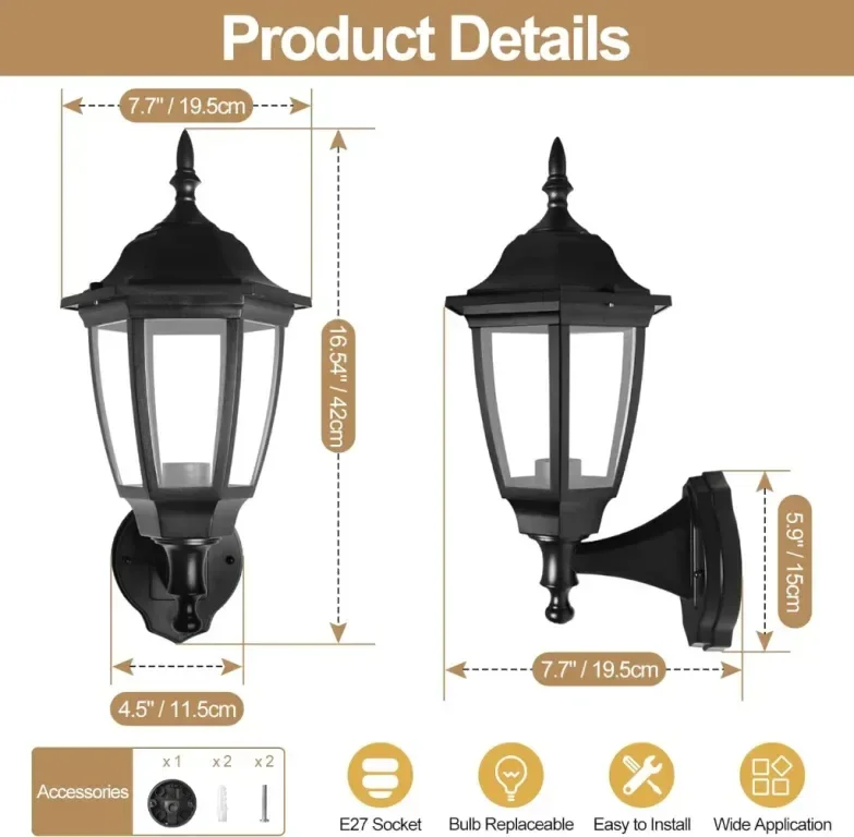 FUDESY Външна модерна стенна лампа, IP44, Max 60W E27, черна — снимка 2