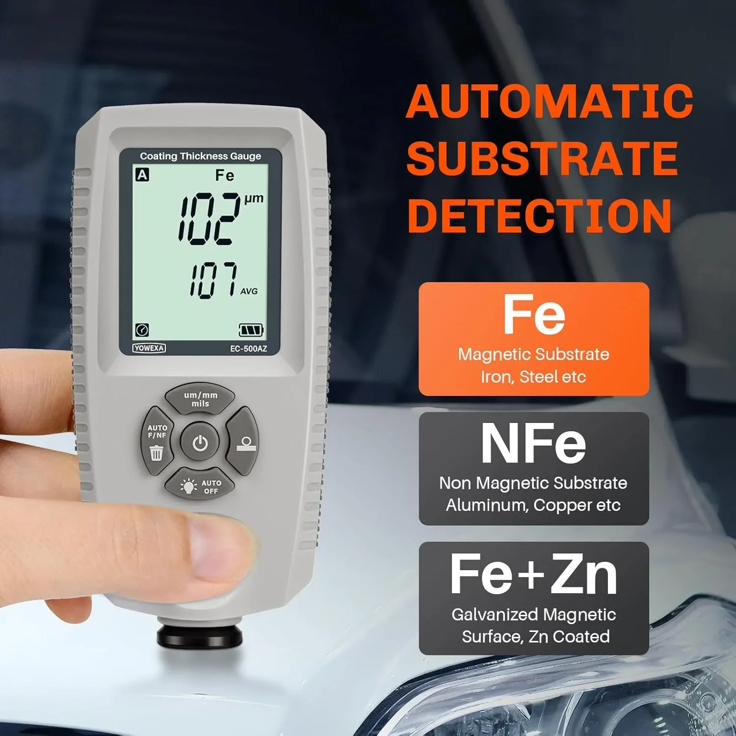 Дебеломер за покрития с LCD дисплей (0–2000 μm) за Fe/NFe/Zn — снимка 3