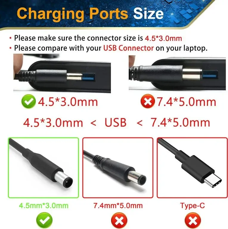 130W променливотоков адаптер зарядно за лаптоп за Dell, 4,5*3,0 мм — снимка 2