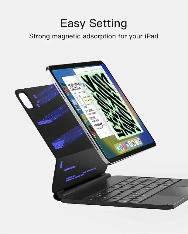 Калъф с магнитна клавиатура Inateck за iPad Air 11 Inch 2024 M2, 7 цветна подсветка тракпад, KB09119 — снимка 3