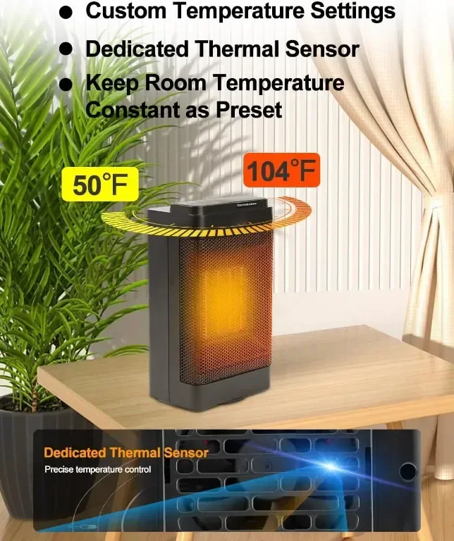 Електрически нагревател UZIMOO - 1500 W с дистанционно, 70° осцилация, 12H таймер, 3 режима — снимка 3