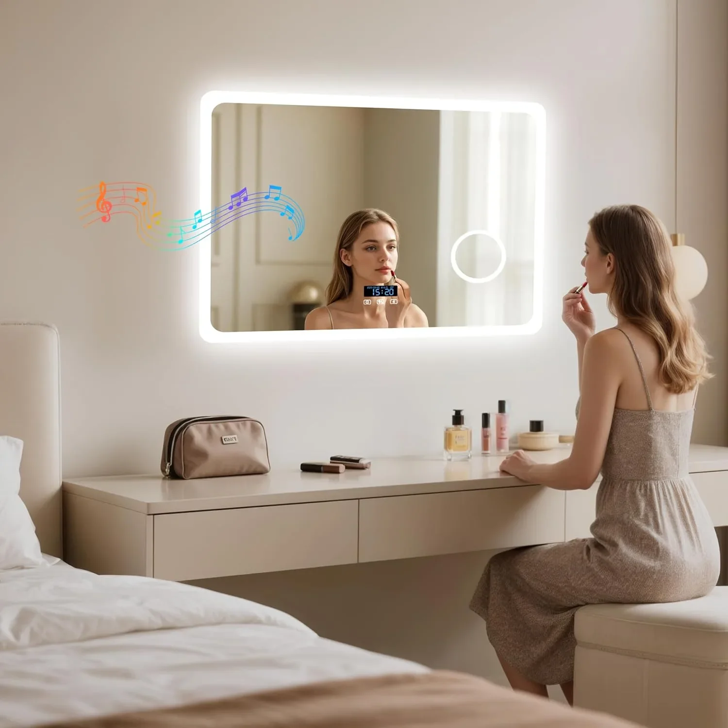 LUVODI смарт огледало за баня с LED осветление, Bluetooth и анти-мъгла 800x600 мм — снимка 8