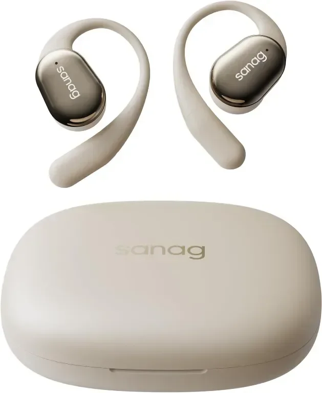 Слушалки с отворено ухо SANAG C16S Open Fit, безжични Bluetooth с микрофон, с куки за уши, бежово