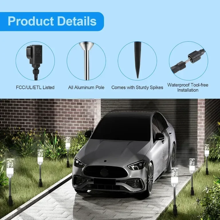 ECOWHO Градински LED лампи с шипове, 12V, IP65, студено бяло 6000K, 6 броя — снимка 6