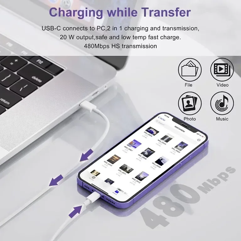 Бързо зарядно устройство за iPhone, 20 W USB C щепсел с кабел 1M — снимка 3