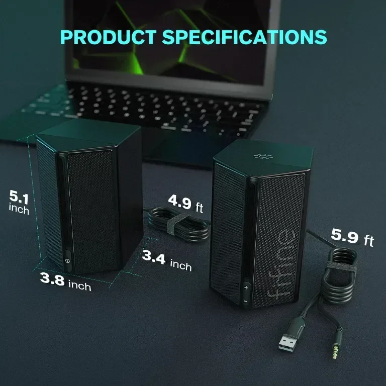 FIFINE RGB високоговорители за игри, кабелни, USB, с 3,5 mm Aux аудио кабел, Ampligame A20 — снимка 8