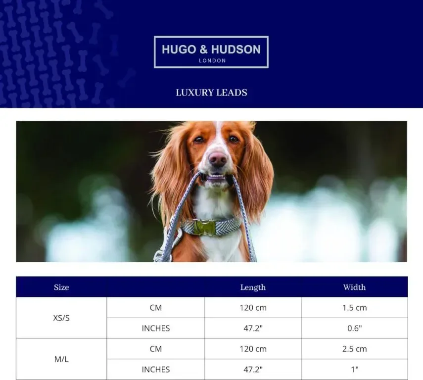 HUGO & HUDSON Повод за кучета от туид, каишка с подплатена дръжка, син, 1,2 м дължина x 1,5 см шир. — снимка 4