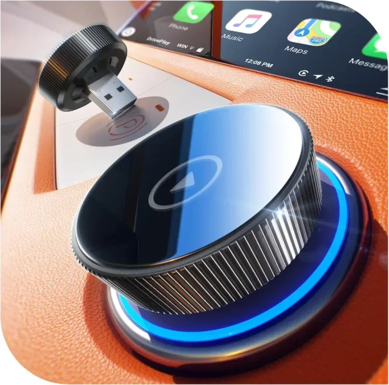 Cleviton - Apple Carplay безжичен адаптер, Bluetooth 5.3 и WiFi 6, USB A/C, черен