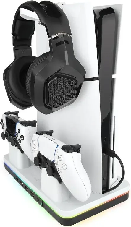 reiie многофункционална охлаждаща стойка PS5 Slim, за два контролера, RGB и вентилатор