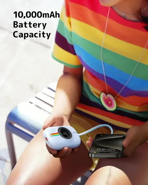 VRURC Mini Power Bank с кабел, 10000 mAh, 20 W бързо зареждане, синя — снимка 5