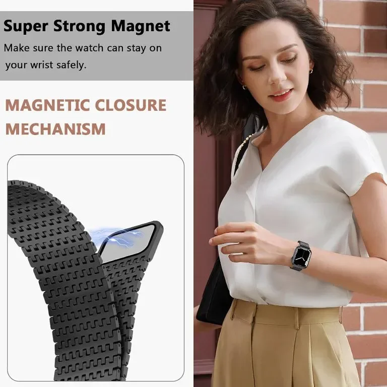 Anlinser Магнитна метална каишка за смарт часовник Apple Watch, 45 мм/44 мм/42 мм, черна — снимка 6